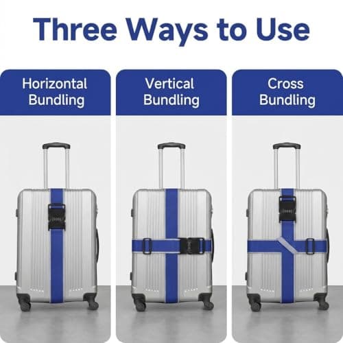 StoneMaxi Adjustable Luggage Straps With Locks 3 Digit Combination Lock Multi-Colour Travel Suitcase Straps Security Password Lock Travel Accessories Suitcase Belt (Blue - Grey) — view 6