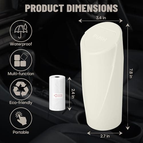 Car Trash Can Bin with Lid - 2 Packs Car Garbage Can Cup Holder - Cream Mini Leakproof Vehicle Garbage Bin with 40pcs Trash Bags-Automotive Organizers and Storage for Front Back Seat Accessories — view 6