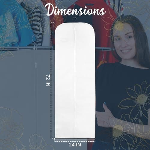 Wedcova Dress Bag | Hanging Garment Bags | Full Length Travel Covers | Wedding Long Clothes Storage Cover with Zipper for Women | 72 Inch (182cm) | Pack of 1 | White — view 6