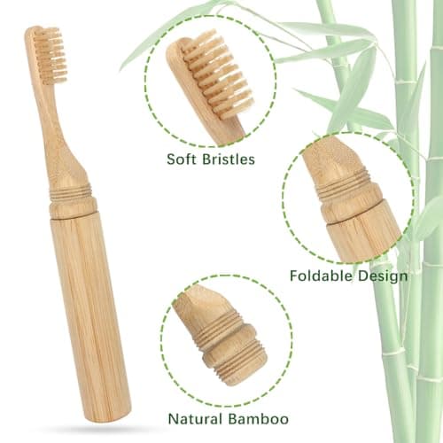 SWKJ Portable Bamboo Toothbrushes, 2 Pcs Folding Bamboo Toothbrush — view 3