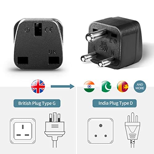 LUKELI 4 Pack UK to India Plug Adapter India Travel Adapter Maldives Plug Adapter for Indian (Black 4 Pack) — view 3