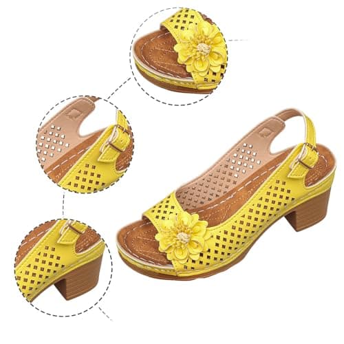 Generisch Sandals Women's Comfortable Casual Shoes Open Toe Hollow Flower Wedge Heel Slippers Sandals, yellow, 6 UK — view 4