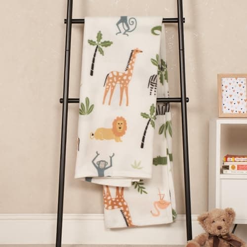 OHS Kids Fleece Blanket Safari Animals, Throw Blanket Super Soft Decorative Bed Throw Sofa Blanket Comfy Fleece Throw Thermal Blanket, White 120x150cm — view 6