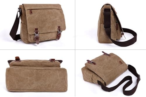 WTiger Canvas Messenger Bag, 15.6 Inch Laptop Shoulder Bag for Men & Women, Canvas Crossbody Bag with Magnetic Buckle & Multiple Pockets, Vintage Satchel for Work, School & Travel — view 5