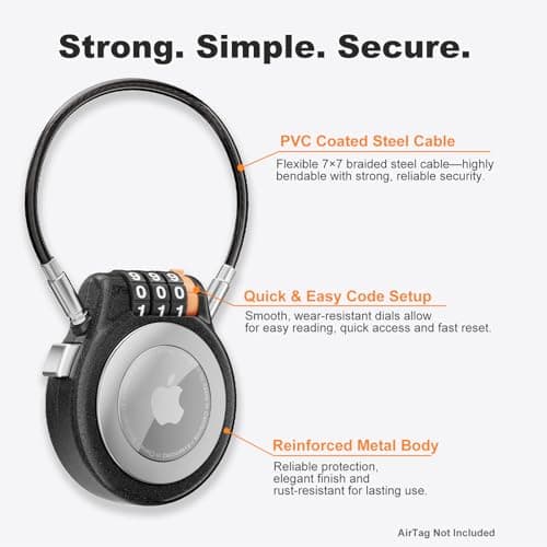 UP Security Lockable AirTag Holder with Combination Lock, Compatible with Apple Air Tag, Metal AirTag Holder Lock for Luggage, Suitcase, Stroller, Car, Kids Backpack Tracking, GPS Tracker Tag Case — view 3
