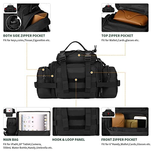 Huntvp Waist Bag Molle Fanny Pack Bumbag Sling Shoulder EDC Bag Carry-on Bag Handbag for Working Camping Hiking Outdoors Activities Black — view 6