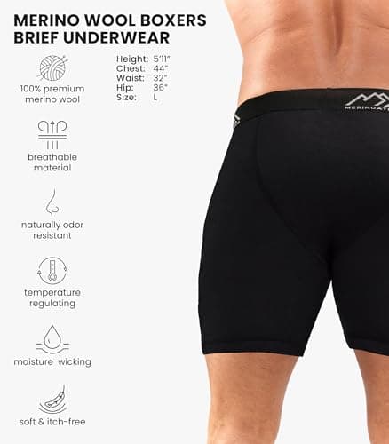 Merino.tech Merino Wool Underwear Men - 100% Merino Wool Boxers for Men (Small, 2 Pack - 170 Black) — view 2