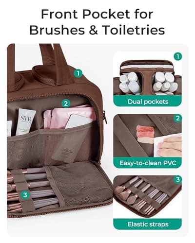 BAGSMART Large Travel Toiletry Makeup Bag, Upright Storage, Brush Pocket — view 3