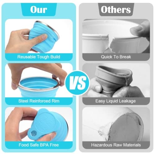 AUAUY Silicone Foldable Cups, 2 Pack 270ml Travel Camping Mug with Lid — view 4
