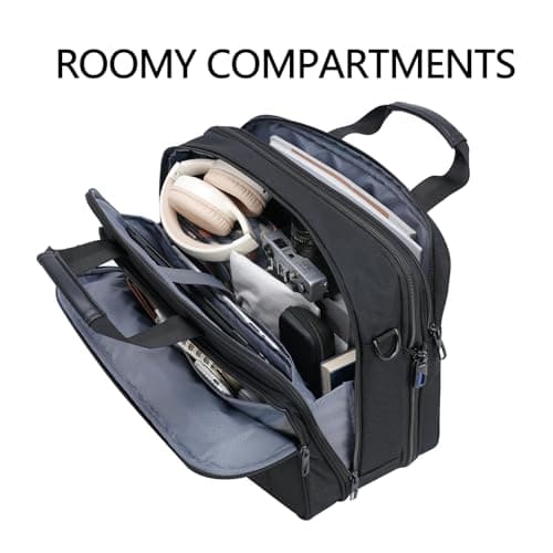 VANKEAN Laptop Briefcase Men 17.3 Inch Expandable Messenger Bag Black-Blue — view 4