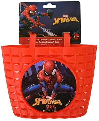 Marvel Spiderman Kids Bike Basket with Easy Handlebar Bag Attachment - Cycling Storage for Childrens Treasure During Bicycle Rides - Fastening Strip for Secure Fitting - Officially Licensed Fun Design