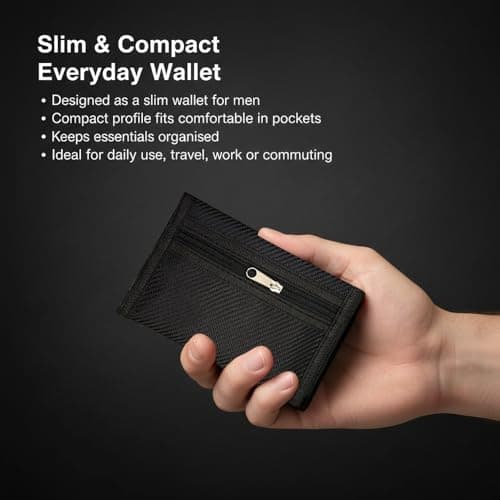 Black Slim Wallet for Men with Coin Pocket, RFID Blocking Trifold Wallet — view 3