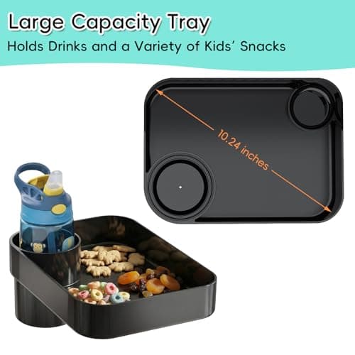 Kids Car Seat Tray, Travel Tray with Cup Holder for Toddler Baby, Kids Car Seat Food Snack Organizer for Road Trip, Stroller Snack Organizer Travel Must Haves Toddler Must Haves (Black, 1 Pack) — view 6