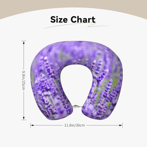 AUGUSTRUSH Memory Foam Neck Pillow - Travel Pillow With Adjustable Clasp, Removable Washable Cover For Airplane Office Car, Ergonomic Support Comfortable U-Shaped Pillow, Purple Lavender Print — view 4