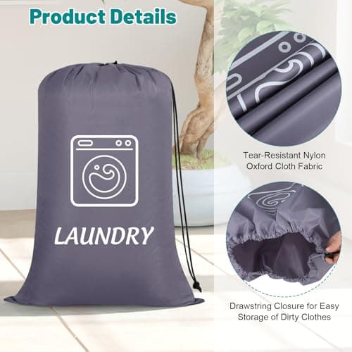Dntorx 2 Pack Large Travel Laundry Bags 24 x 36 In, Drawstring, Black+Grey — view 4