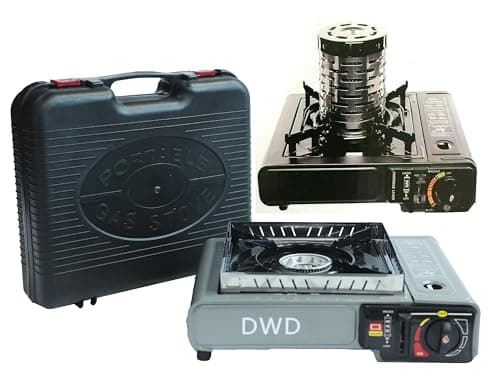 DWD® Premium Camping Gas Stove 2.5KW with Windshield - Operates with Butane or LPG Gas - Automatic Ignition & Heat Control - Enamel Pan Support, Grey — view 5