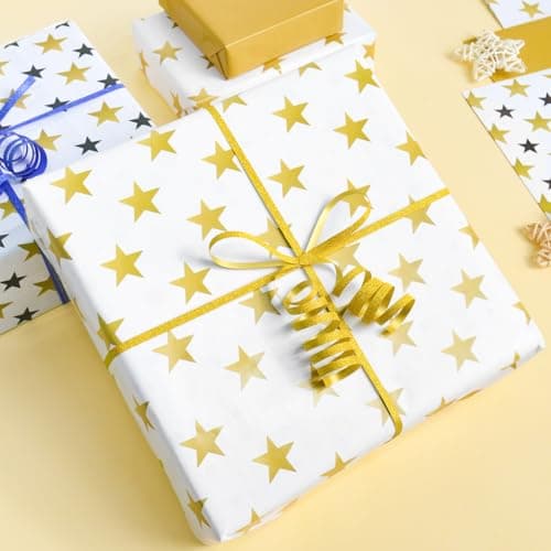 Isaspire Star Wrapping Paper Folder Set - 12 Sheets, 20x29 Inch Each, Adorned with Solid Gold, Black & Gold Star for Boys, Girls, Women, Men, Ideal Gift Wrap for Holiday Birthday Party — view 4
