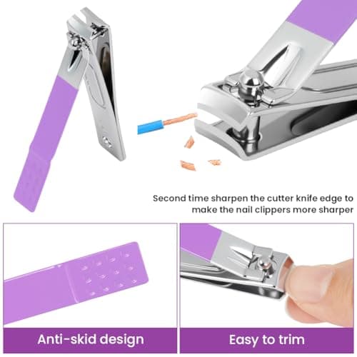 LOPHE Professional Manicure Set, 16pcs Portable Nail Clippers & Eyebrow Grooming Kit, Stainless Steel Nail Care Tools with Luxurious Leather Case for Travel & Home(Purple) — view 4