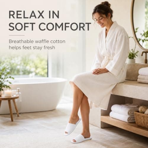 2 Pairs Disposable Hotel Slippers, White Deluxe Closed Toe Spa Slippers — view 4