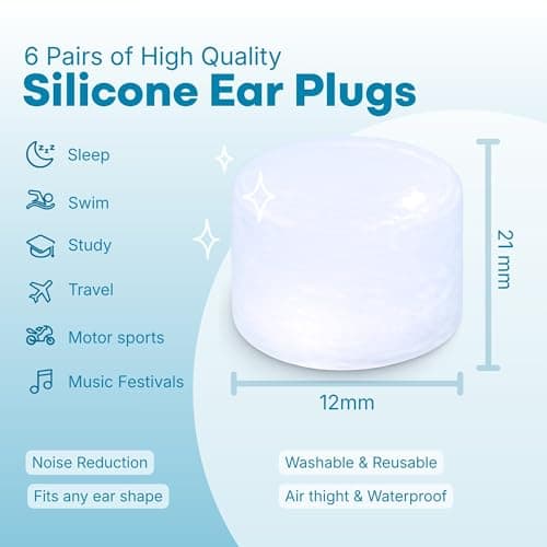 Medi Grade Silicone Ear Plugs for Sleeping, 6 Pairs, 27dB Noise Reduction — view 4