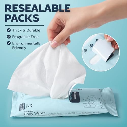 60 XL Body Wipes – Wet Wipes for Adults No Shower – 6 Packs of 10 – Extra Moist Bath with Aloe & Vitamin E for Camping, Travel, Gym & Bedridden Care — view 6