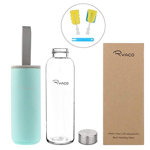 RYACO Glass Water Bottle 550ml/18oz,Borosilicate Glass Bottle with Neoprene Protective Case for Hot Cold Drinks,BPA-Free Leak Proof,Sport Water Bottles with Sponge Brush,Dishwasher Safe — view 5