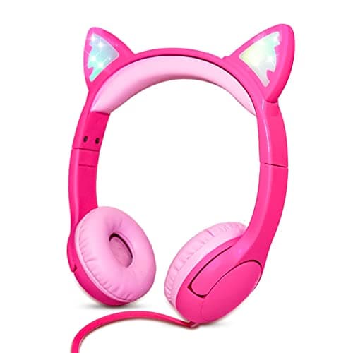 Olyre Kids Wired Headphones with Mic, LED Cat Ears Headset for Girls, Boys