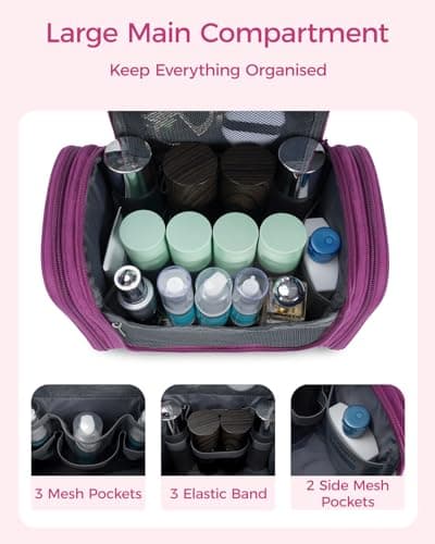 Large Hanging Toiletry Wash Bag Travel Makeup Cosmetic Organizer for Men Women by WANDF (Denim Purple) — view 2
