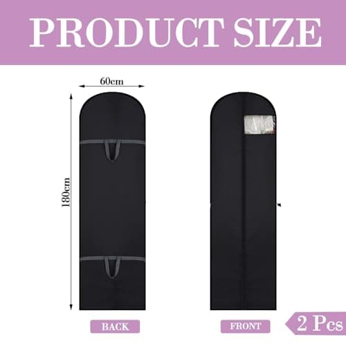 2 Pcs 60 x 180cm Dress Covers - Long Garment Bags, Eco-Friendly, Waterproof, Anti-mite, Breathable With Zip (Black) — view 2