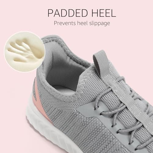STQ Womens Slip on Trainers Travel Essentials Lightweight Walking Gym Shoes with Arch Support Knit Ladies Summer Spring Shoe Light Grey Pink UK 7 / US 9 — view 3