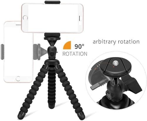 Flexible Mini Tripod Holder with Bluetooth Control-360° Rotatable Phone Stand with Rubber Grips Portable Travel Camera Mobile Phone Mount Compatible with iPhone, Android Phones, GoPro (Dark black) — view 3