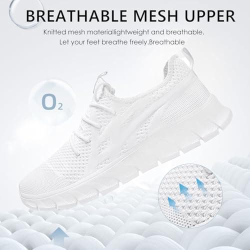 LANGFEUU Mens Trainers Breathable Lightweight Non-Slip White UK Size 9.5 — view 3