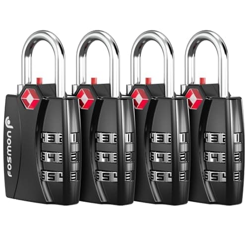 Fosmon TSA Accepted Luggage Locks (4-Pack), Open Alert Indicator TSA Locks 3 Digit Combination Padlock Codes with Zinc Alloy Body for Travel Bag, Suit Case, Lockers, Gym, Bike Locks (Black)