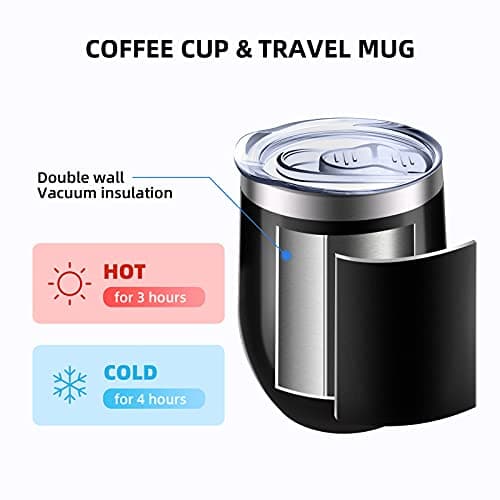Reusable Coffee Cup, Insulated Travel Mug Vacuum Stainless Steel with Spill Proof Lid, Great for Hot & Cold Drinks - Coffee, Tea, Milk and Wine,12oz/340ml — view 5