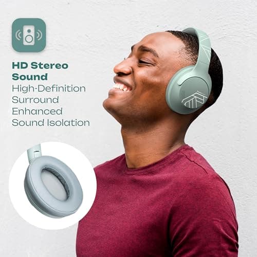 PowerLocus Bluetooth Headphones Over Ear, 50 Hours Playtime, 4 EQ Modes, Foldable Wireless Headphones with Microphone, HiFi Stereo, Lightweight & Wired Mode for Phone/Travel/PC (Mint Green) — view 6