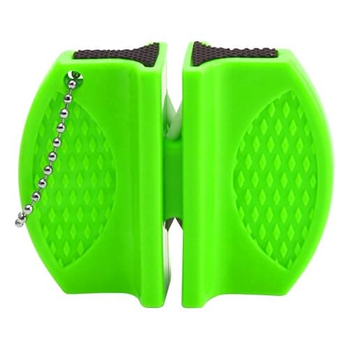 Rrumyve Portable Double-Sided Knife Sharpener, Small Hanging Design Comfortable Kitchen Knife, Mini Kitchen Knife Sharpener, for Family, Camping Tours or Outdoor Survival (Green)