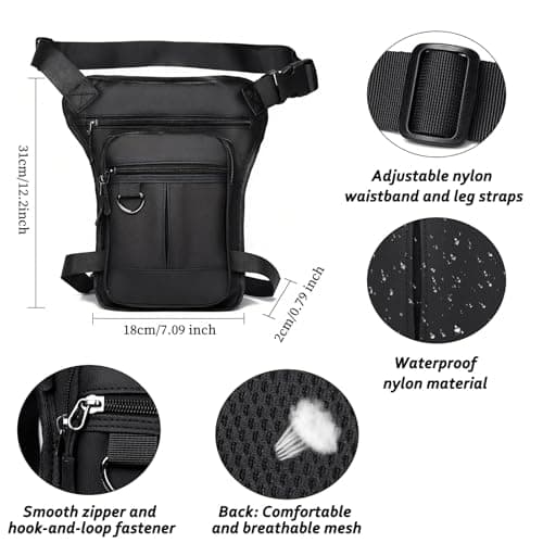 Black Multifunctional Drop Leg Bag Waist Bag for Men Women, Waterproof Nylon Thigh Waist Pack, Outdoor Pouch for Motorcycle Riding Cycling Hiking Fishing Hunting — view 2