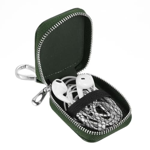 sourcing map Earbuds Cases, Earphone Case Holder, PU Leather Ear Buds Case Zipper Organizer Small with Mesh Pocket for USB Cable, Wireless Wired Earphones, Green — view 3