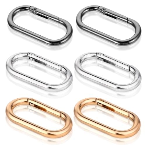 6 Pcs Bag Strap Clip,Key Clip for Purse,Bag Charm Metal Spring O Clips Keychain Oval Snap Clips Carabiner for Purse for Handbag Key Crafts Jewelry Making Webbing Lanyards (Gold, Silver, Black)