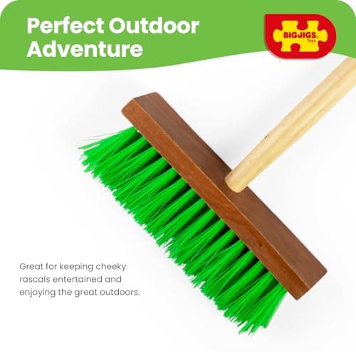 Bigjigs Toys Kids Long Handled Wooden Broom, Green Hard Bristle Brush — view 6