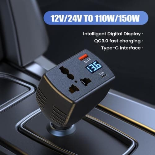 Car Outlet Adapter 150W DC 12V To AC 220V Fast Charging Inverter with USB-C — view 4