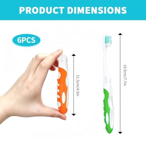 6 Pcs Folding Travel Toothbrush, Portable Toothbrush Travel for Adults & Kids, Soft Bristle Travel Toothbrush Set, Mini Toothbrush, Travel Set for Camping, Hiking & Travel — view 2