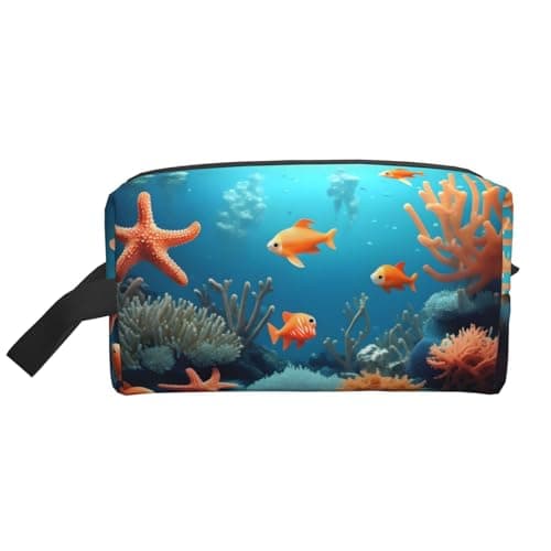 GaJher Large Travel Cosmetic Bag â€“ Reusable Coral Fish underwater Print Toiletry Dopp Kit, Portable Organizer for Makeup, Daily Essentials, White, One Size