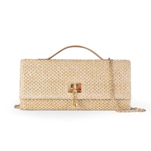 GarveeMore Straw Bag for Women, Woven Envelope Crossbody Purse with Chain