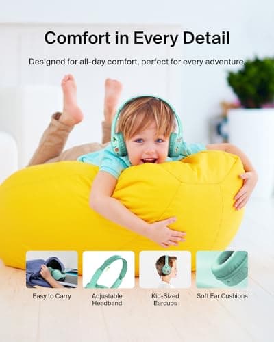 Belkin SoundForm Mini Kids Wireless Headphones with Built-In Microphone, 30H of Playback Time, & Fun Stickers - Over-Ear Headsets for Online Learning, School, Travel, iPhone, iPad, Galaxy - Mint — view 6
