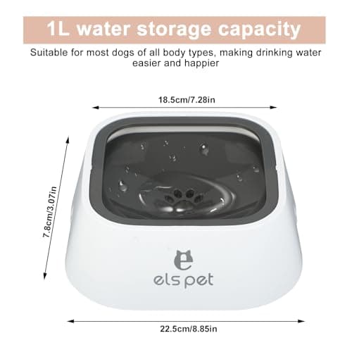 1L No Spill Pet Water Bowl for Dogs & Cats, Anti Splash Travel Water Dispenser with Floating Disk, Leakproof Anti Slobber Drinking Bowl for Home & Car Use, White — view 2