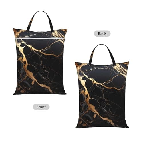 Black Gold Marble Travel Laundry Bag With Handle, 1 Pc Large Waterproof Dirty Clothes Bags With Zipper, Foldable Swimsuit Workout Bag Washable Wet Clothes Storage Organizer For Dorm — view 2