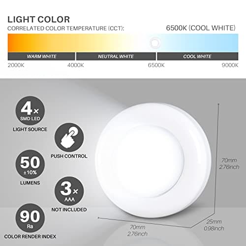 STAR-SPANGLED 2.8” Stick on Puck Lights AAA Battery Operated, 5 Pack White — view 3
