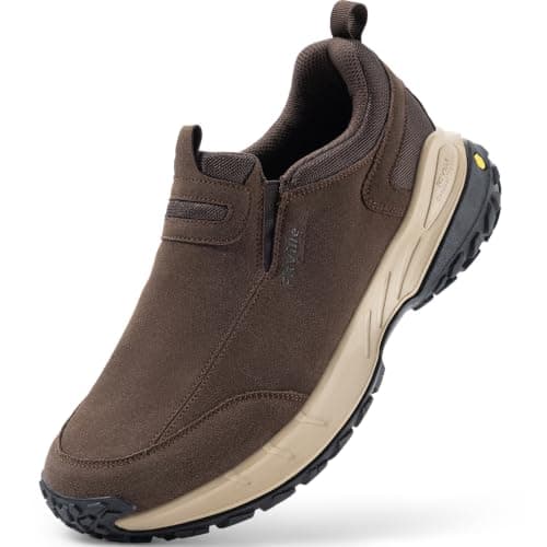 FitVille Men's Extra Wide Hiking Shoes,Slip On Trainers Outdoor Trekking Walking Shoes for Swollen Feet Charcoal Brown 14 UK Wide