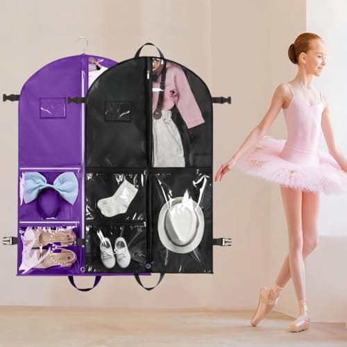 AMFUN Suit Bag with Zipper, Dance Costume Garment Bags for kids, Waterproof Hanging Suit Bags, Foldable Lightweight Garment Bags, Lightweight Clothes Cover for Wardrobe and Travel, Purple — view 5